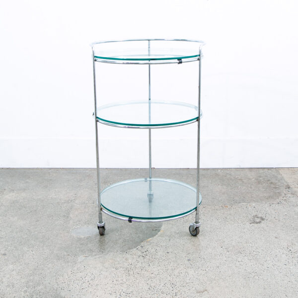 Mid Century Modern Serving Cart Trolley Rolling Bar Glass 3 tier Round Circular - Image 3