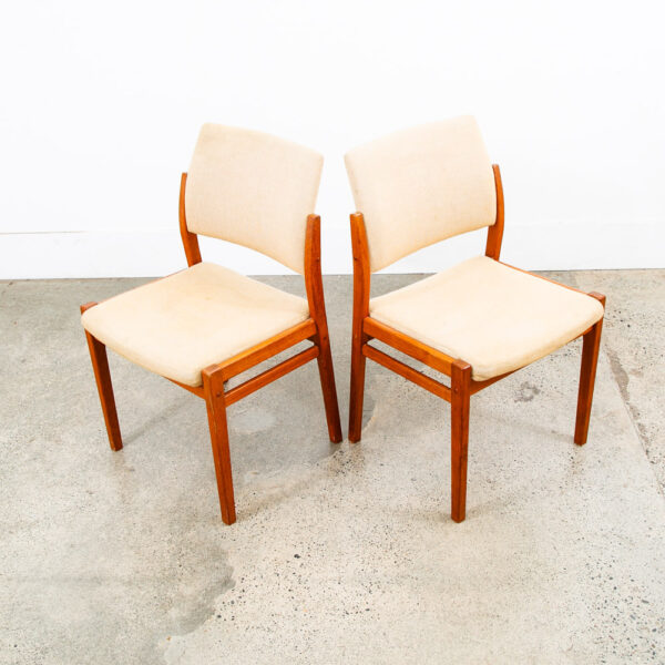 Mid Century Danish Modern Dining Chairs Set 2 Tan Teak Wood Svegards Pair Sweden - Image 11