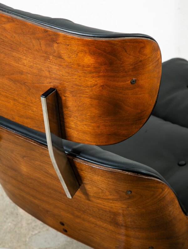 Mid Century Modern Lounge Chair Selig Plycraft Black Leather Swivel Walnut Metal - Image 8