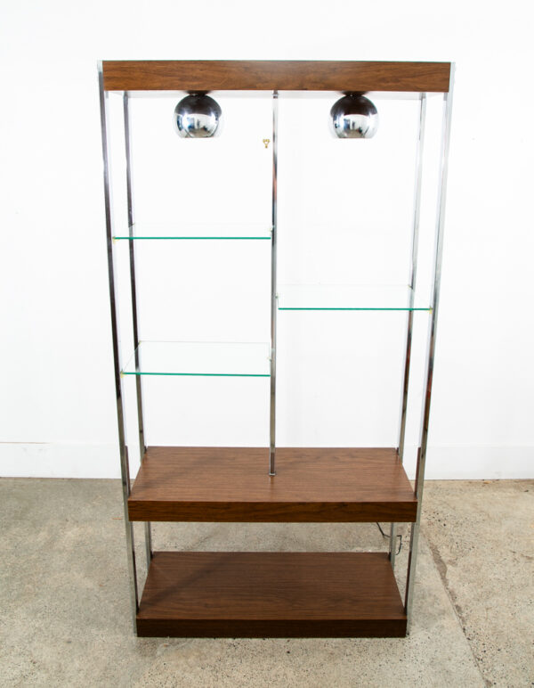 Mid Century Modern Bookshelf Book Shelf Shelving Chrome Etegere Display Glass NM - Image 3