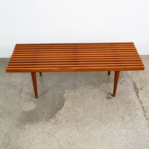 Mid Century Modern Slat Bench Coffee Table Solid Teak Vintage Wood Restored Mcm - Image 2