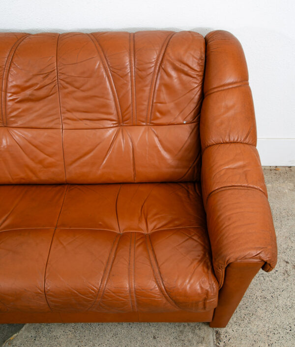 Mid Century Danish Modern Sofa Couch 3 Seater Caramel Cognac Leather Denmark Mcm - Image 7