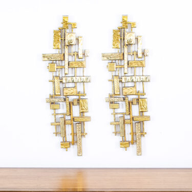 Mid Century Modern Art Brutalist Pair Gold Resin Vintage Original Mcm Wall Two 2