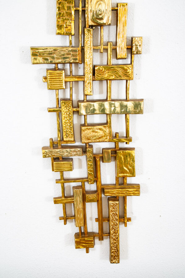 Mid Century Modern Art Brutalist Pair Gold Resin Vintage Original Mcm Wall Two 2 - Image 7