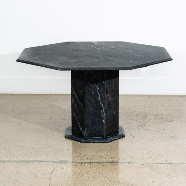 Mid Century Modern Dining Table Black Grey Octogon Marble Pedestal Base 1970s