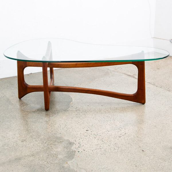 Mid Century Modern Coffee Table Kidney Glass Adrian Pearsall Kidney Craft Walnut - Image 3