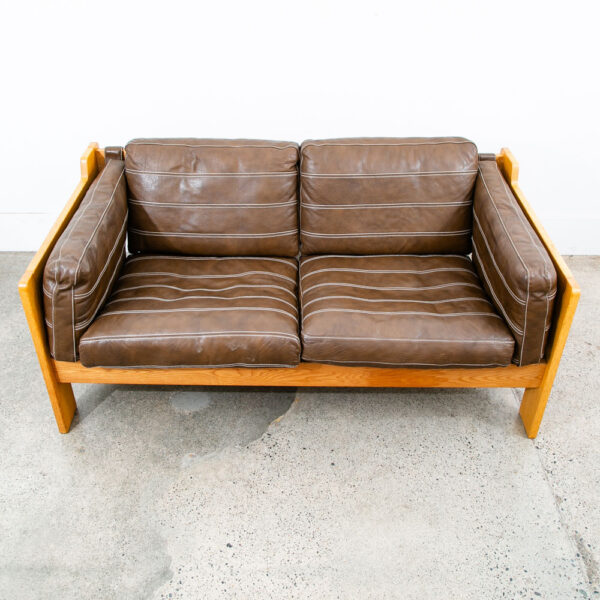 Mid Century Danish Modern Couch Sofa White Oak Brown Loveseat Settee 2 Seat Mcm - Image 2