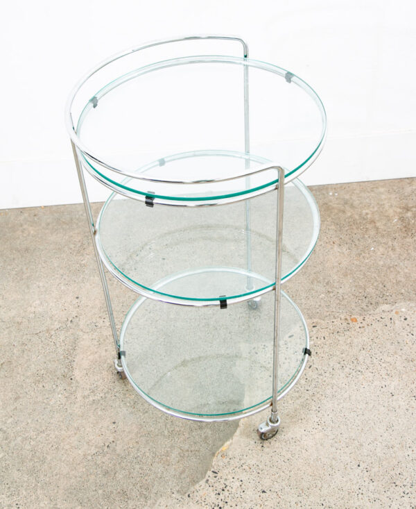 Mid Century Modern Serving Cart Trolley Rolling Bar Glass 3 tier Round Circular - Image 8