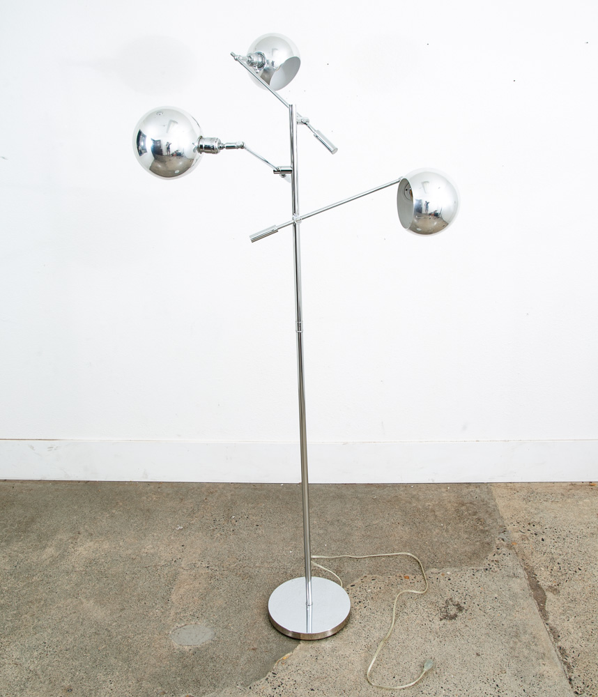 Mid Century Modern Floor Lamp Robert Sonneman 3 light Chrome Silver Adjustable