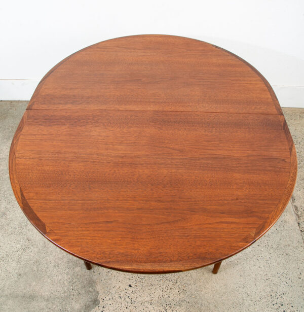Mid Century Danish Modern Dining Table Round Leaf x2 Dillingham Walnut Oval NM - Image 10
