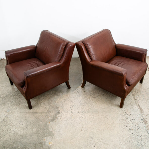 Mid Century Danish Modern Lounge Chairs Set Brown Leather Pair Two Chocolate Mcm - Image 4