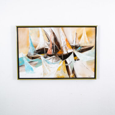 Mid Century Modern Art Original Abstract Expressionism Pastel Blue White Yellow