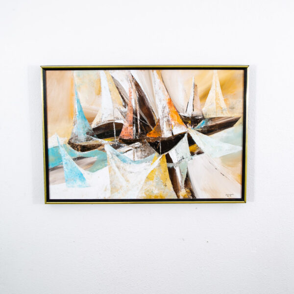 Mid Century Modern Art Original Abstract Expressionism Pastel Blue White Yellow
