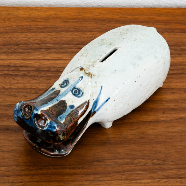 Mid Century Modern Hippo Figurine Piggy Bank Ceramic Otagiri Japan 1970s Sculpture - Image 3