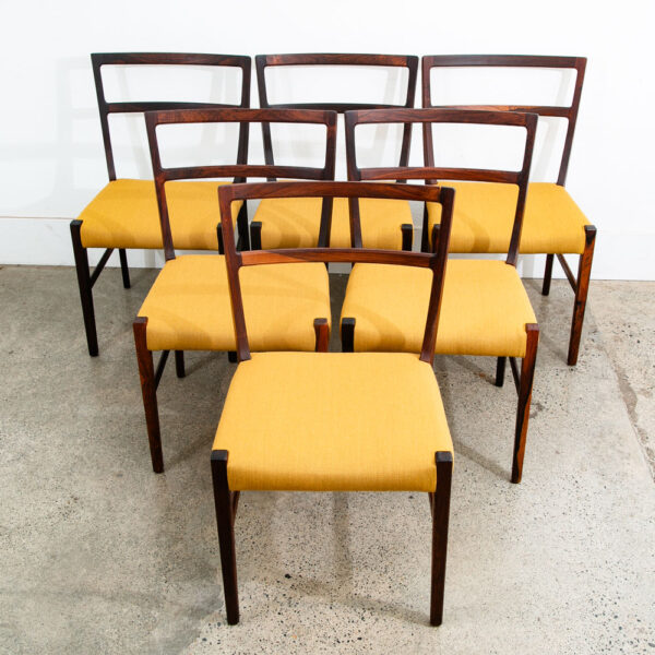 Mid Century Danish Modern Dining Chairs Johannes Andersen Set 6 Rosewood Yellow