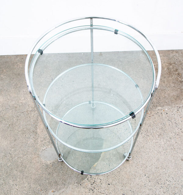 Mid Century Modern Serving Cart Trolley Rolling Bar Glass 3 tier Round Circular - Image 4