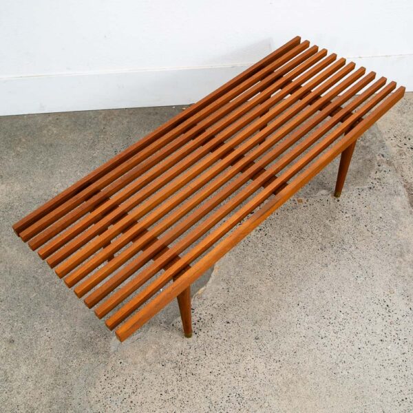 Mid Century Modern Slat Bench Coffee Table Solid Teak Vintage Wood Restored Mcm - Image 12