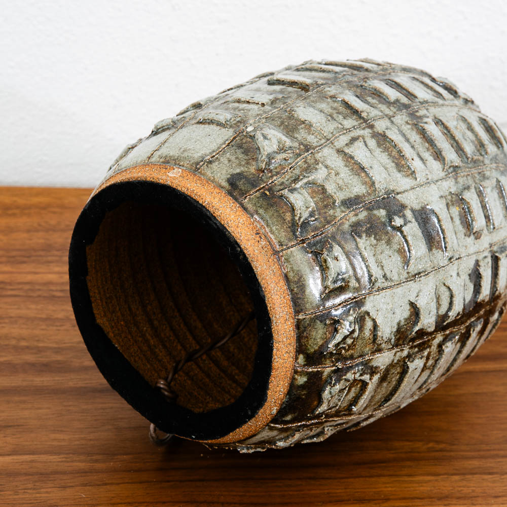 Mid Century Modern Table Lamp Textured Studio Pottery Ceramic Round Tan Mcm - Image 6