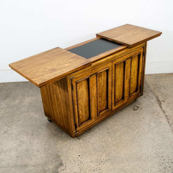 Mid Century Modern Bar Cart Cabinet Server Expanding Top Storage Rolling Mcm