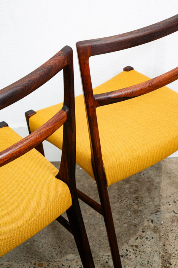 Mid Century Danish Modern Dining Chairs Johannes Andersen Set 6 Rosewood Yellow - Image 10