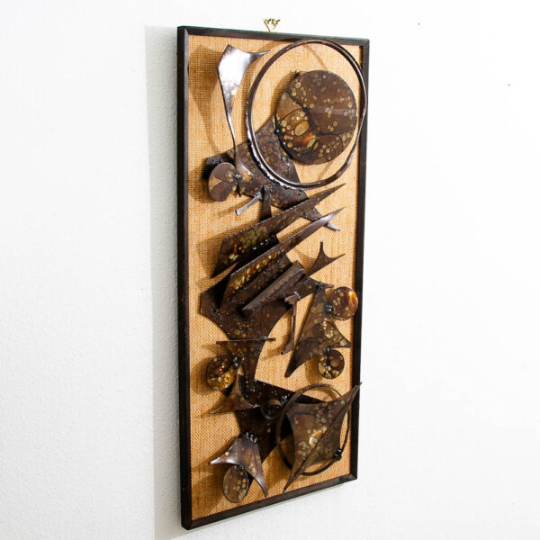 Mid Century Modern Wall Framed Metal Art Work Abstract Expressionist Shapes - Image 3