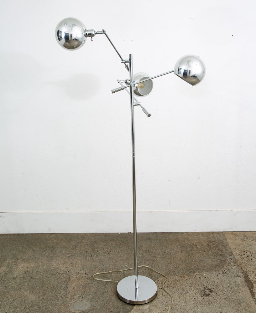 Mid Century Modern Floor Lamp Robert Sonneman 3 light Chrome Silver Adjustable - Image 3