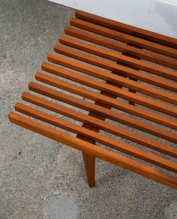 Mid Century Modern Slat Bench Coffee Table Solid Teak Vintage Wood Restored Mcm - Image 7