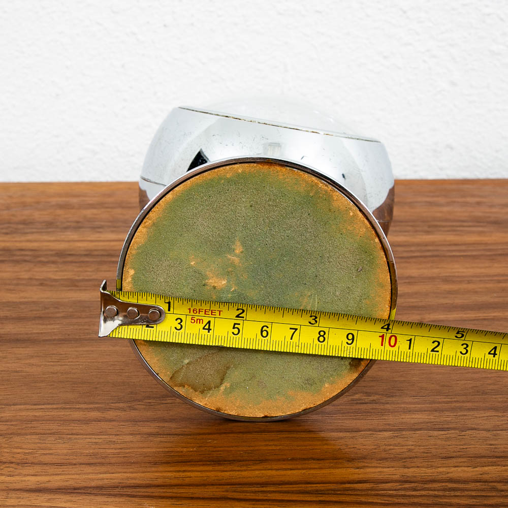 Mid Century Modern Alarm Clock Tokyo Tokei Space Age Chrome Orb Blue Pedestal - Image 9