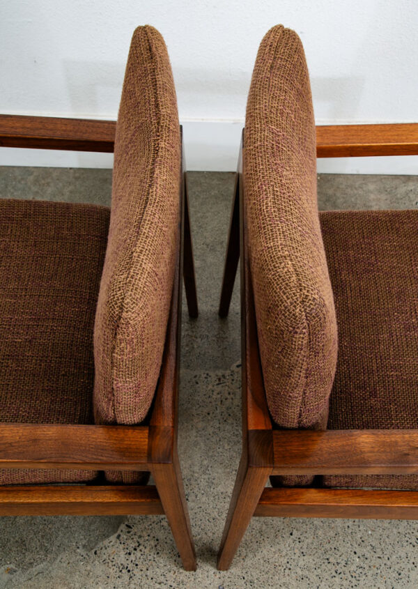 Mid Century Modern Lounge Chairs Jens Risom Walnut Pair Brown Armchairs Two Mcm - Image 8