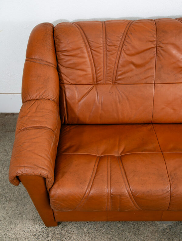 Mid Century Danish Modern Sofa Couch 3 Seater Caramel Cognac Leather Denmark Mcm - Image 11
