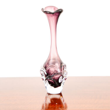 Mid Century Modern Art Glass Vase Floral 2 Tone Sweden Purple Glass Two Flowers