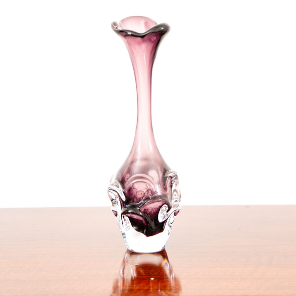 Mid Century Modern Art Glass Vase Floral 2 Tone Sweden Purple Glass Two Flowers