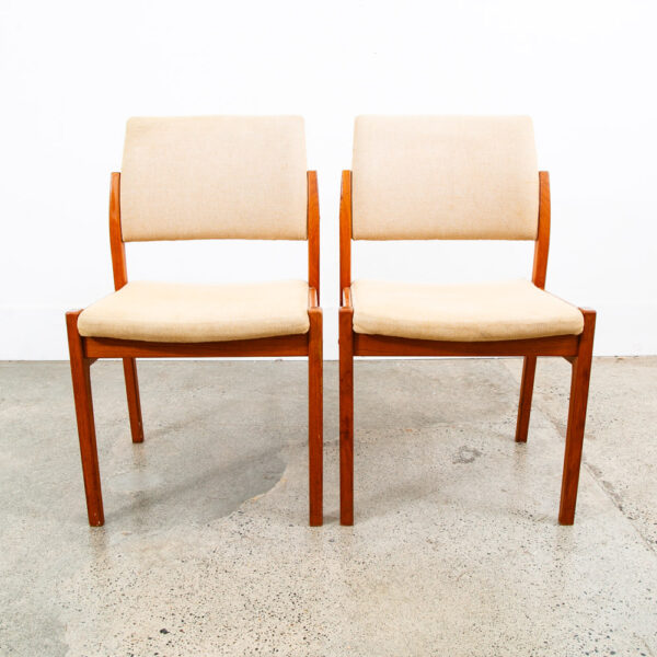 Mid Century Danish Modern Dining Chairs Set 2 Tan Teak Wood Svegards Pair Sweden - Image 2