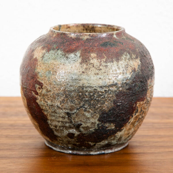 Mid Century Modern Studio Pottery Vase Raku Ceramic Textured Pot Round - Image 3