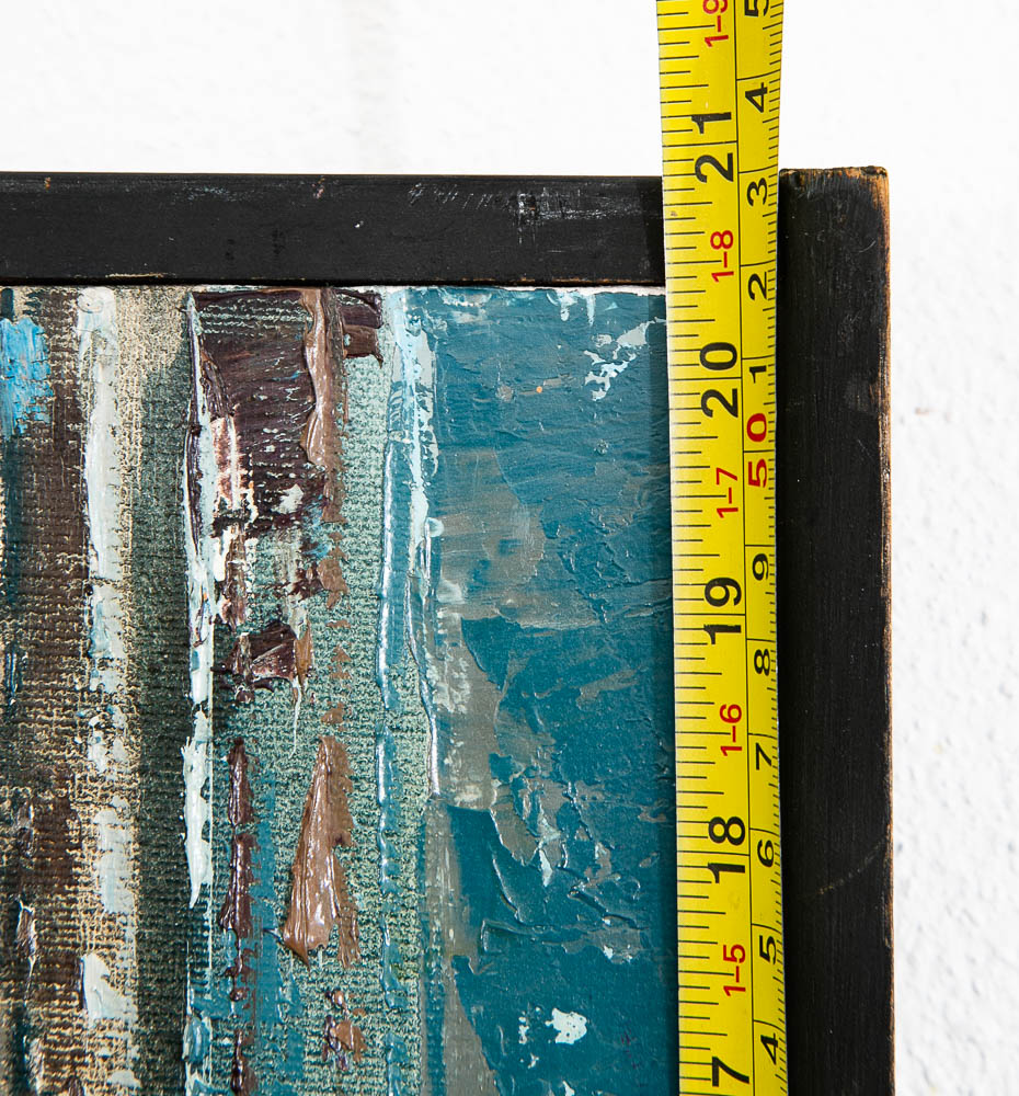 Mid Century Modern Abstract Cityscape Painting Original Art Blue Framed Signed - Image 10