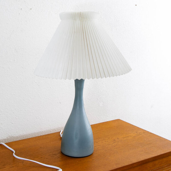Mid Century Modern Table Lamp Blue Glass Brass Capped Studio Design Vintage Mcm - Image 3
