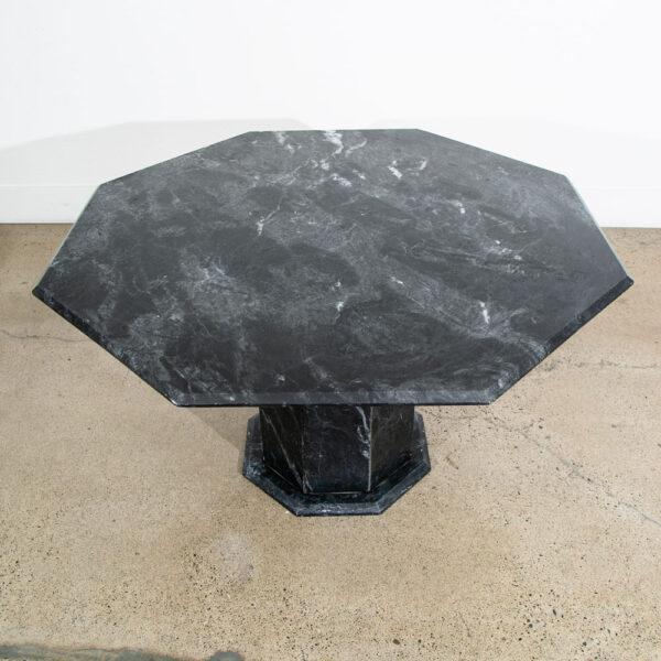 Mid Century Modern Dining Table Black Grey Octogon Marble Pedestal Base 1970s - Image 2