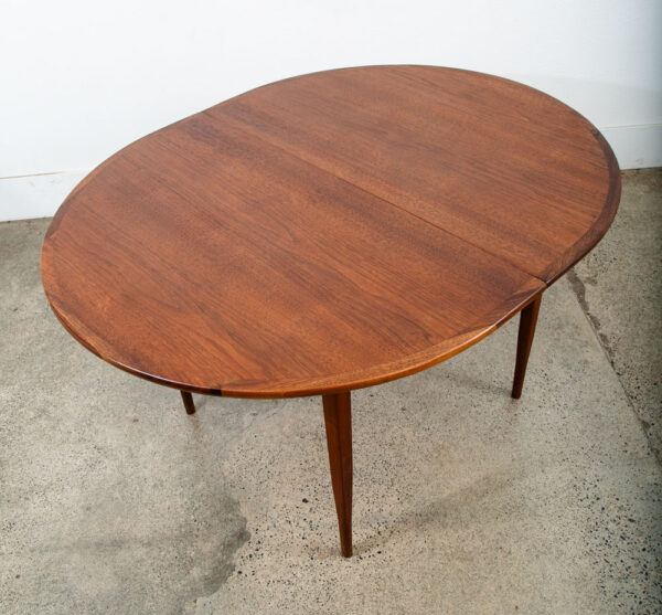 Mid Century Danish Modern Dining Table Round Leaf x2 Dillingham Walnut Oval NM