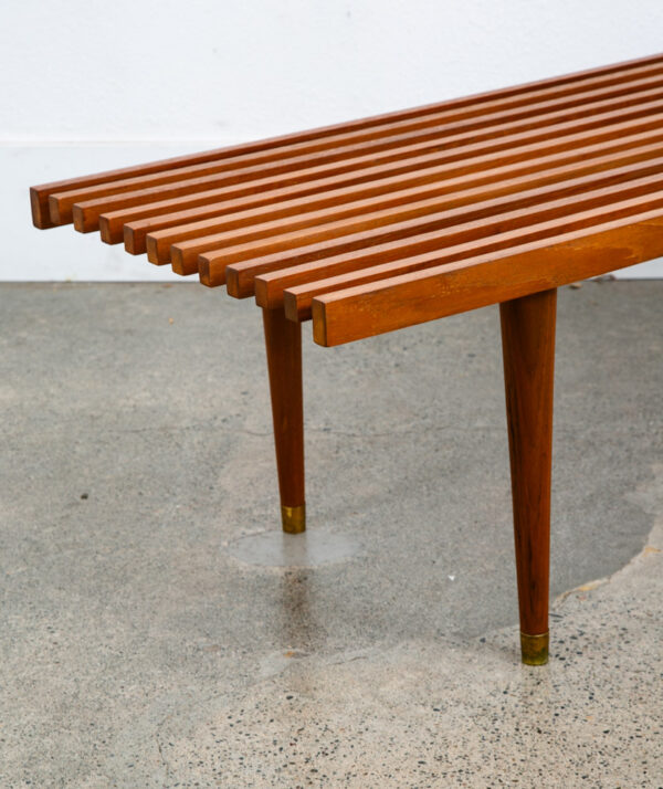 Mid Century Modern Slat Bench Coffee Table Solid Teak Vintage Wood Restored Mcm - Image 11