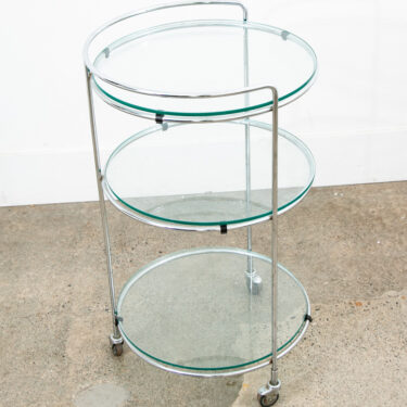 Mid Century Modern Serving Cart Trolley Rolling Bar Glass 3 tier Round Circular