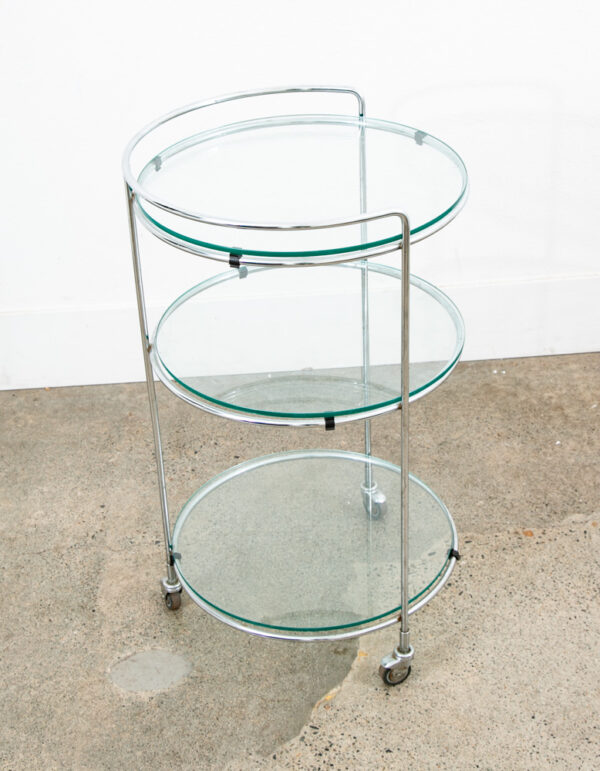 Mid Century Modern Serving Cart Trolley Rolling Bar Glass 3 tier Round Circular