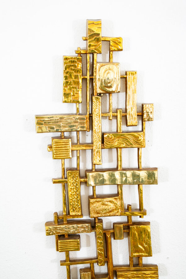 Mid Century Modern Art Brutalist Pair Gold Resin Vintage Original Mcm Wall Two 2 - Image 8