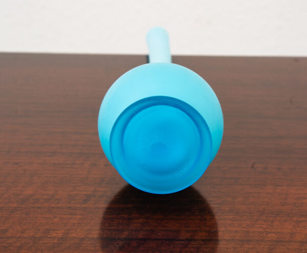 Mid Century Modern Art Glass Vase Blue Opaline Round Pencil Neck Cased Floral - Image 5