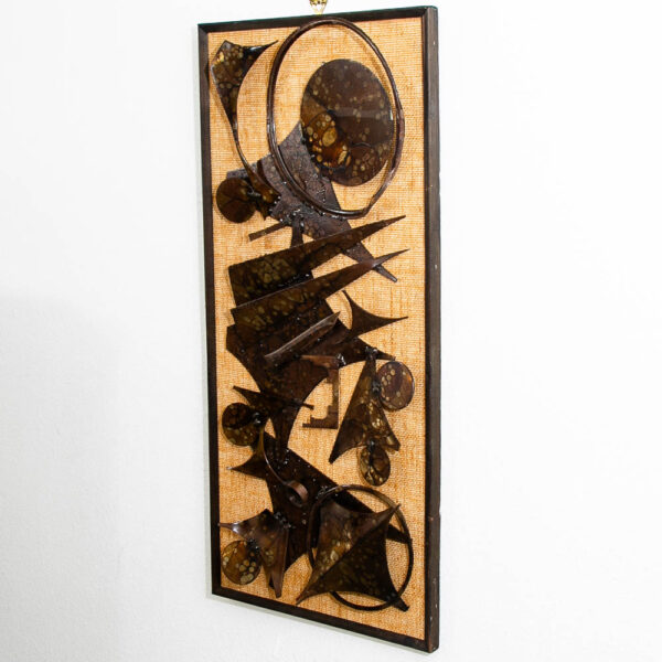 Mid Century Modern Wall Framed Metal Art Work Abstract Expressionist Shapes - Image 2