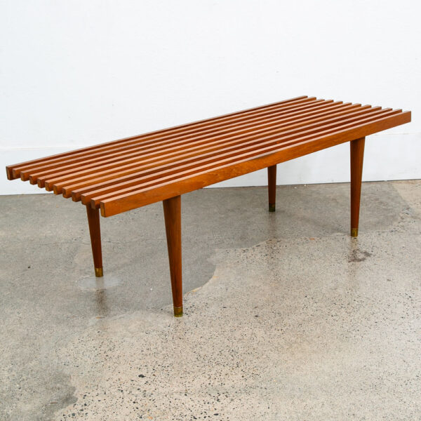 Mid Century Modern Slat Bench Coffee Table Solid Teak Vintage Wood Restored Mcm - Image 3