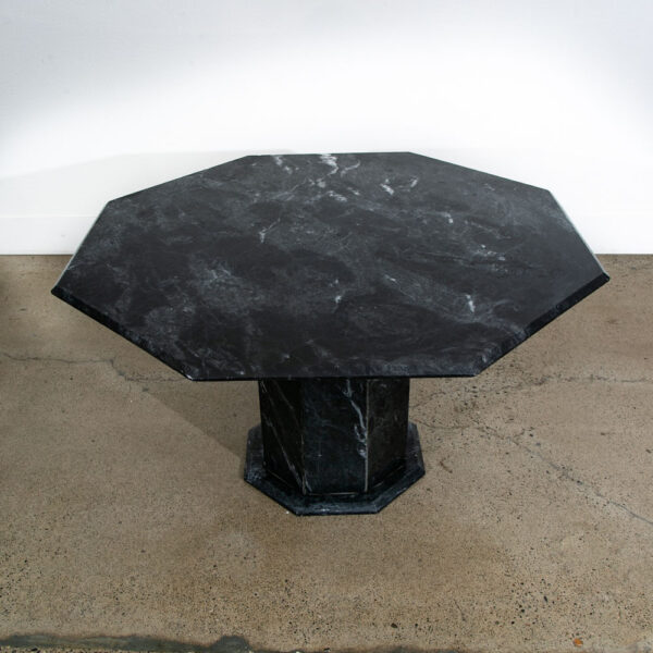 Mid Century Modern Dining Table Black Grey Octogon Marble Pedestal Base 1970s - Image 7