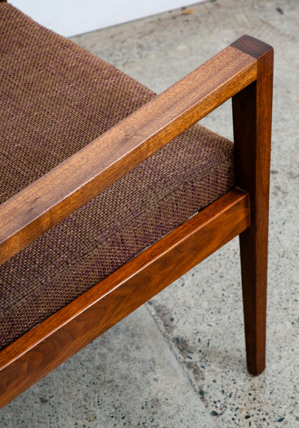 Mid Century Modern Lounge Chairs Jens Risom Walnut Pair Brown Armchairs Two Mcm - Image 9