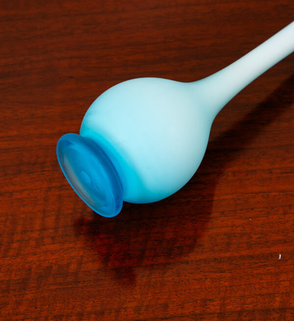 Mid Century Modern Art Glass Vase Blue Opaline Round Pencil Neck Cased Floral - Image 11