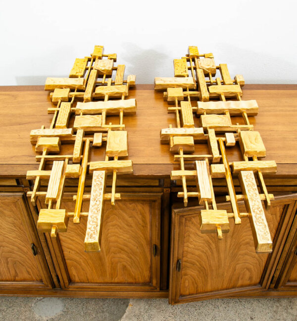 Mid Century Modern Art Brutalist Pair Gold Resin Vintage Original Mcm Wall Two 2 - Image 2