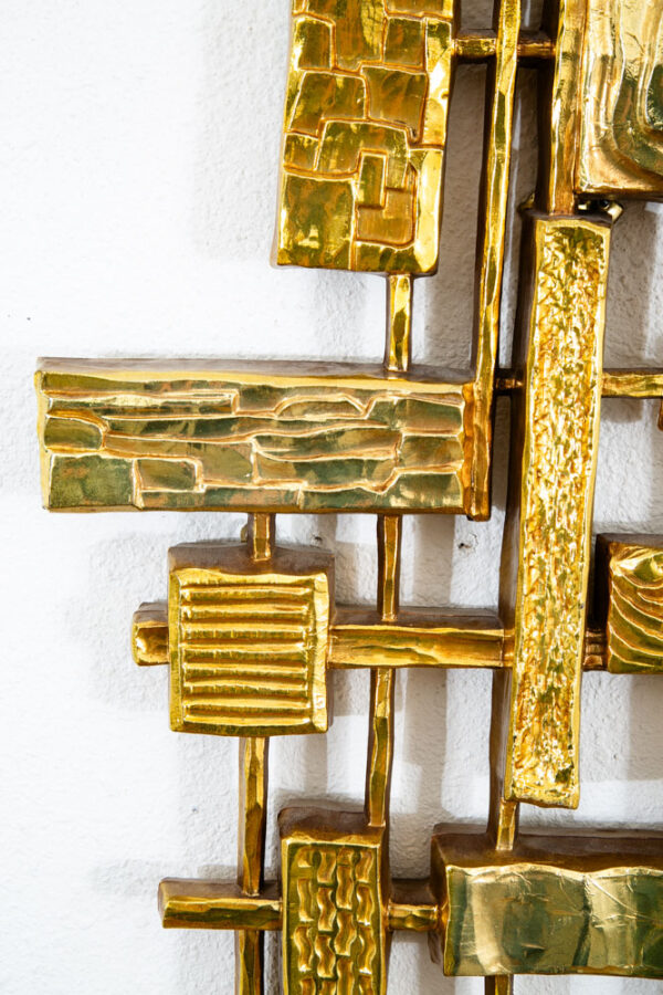 Mid Century Modern Art Brutalist Pair Gold Resin Vintage Original Mcm Wall Two 2 - Image 11
